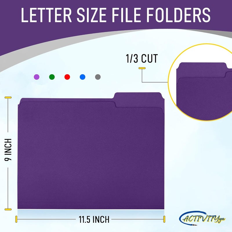 ACTIVITYYA Purple File Folders, 1/3-Cut Tabs, Letter Size, 12-Pack – Durable Office Filing Folders for Documents, Papers, and Organization - Image 2